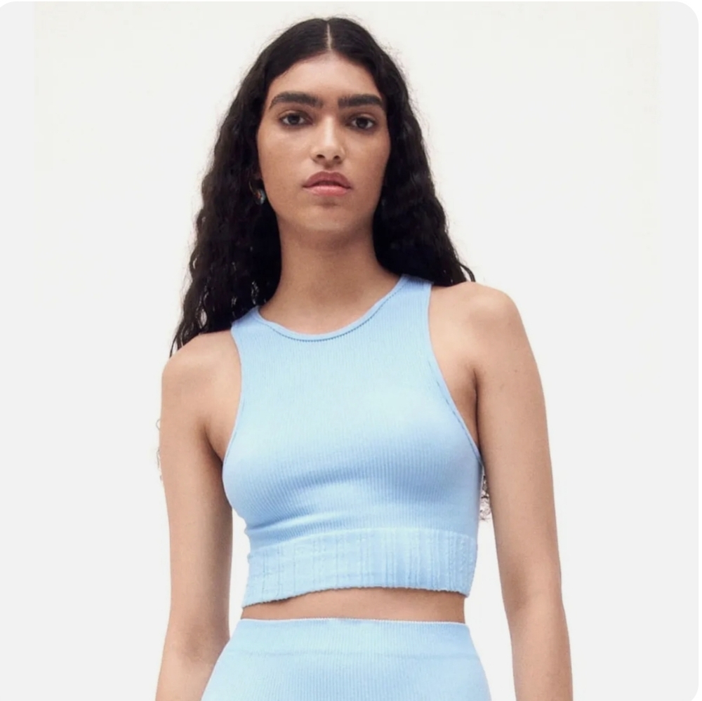 ZARA BLUE RIBBED SEAMLESS CROP TOP XS/S